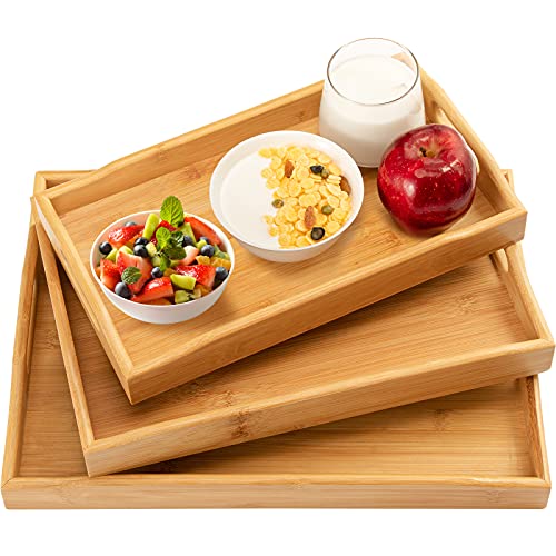3 Pack Bamboo Serving Tray Food Tray with Handles, Multi-Use Platter Trays Set for Food, Coffee, Breakfast, Tea, Snack, Wooden Decor Tray Used in Kitchen, Dining Room, Party, Restaurants by Pipishell | The Storepaperoomates Retail Market - Fast Affordable Shopping