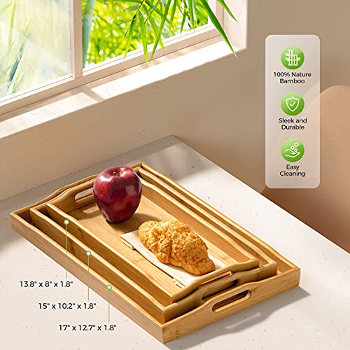 3 Pack Bamboo Serving Tray Food Tray with Handles, Multi-Use Platter Trays Set for Food, Coffee, Breakfast, Tea, Snack, Wooden Decor Tray Used in Kitchen, Dining Room, Party, Restaurants by Pipishell | The Storepaperoomates Retail Market - Fast Affordable Shopping