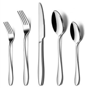 LIANYU Silverware Flatware Set for 8, 40 Piece Stainless Steel Home Kitchen Restaurant Tableware Cutlery Set, Include Forks Spoons Knives, Mirror Finish, Dishwasher Safe