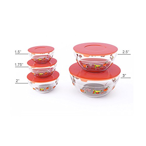 Glass Food Storage Containers with Lids- 20 Piece Set with Multiple Bowl Sizes for Storage, Meal Prep, Mixing and Serving by Chef Buddy (Fruit Design) | The Storepaperoomates Retail Market - Fast Affordable Shopping