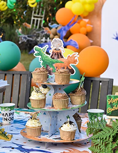 Watercolor Dinosaur Cupcake Stand – Dinosaur Birthday Party Decorations for Kids Boys 3-Tier Cardboard Cupcake Stand Holder Round Serving Tray Stand Dessert Tower Dino Theme Party Supplies | The Storepaperoomates Retail Market - Fast Affordable Shopping