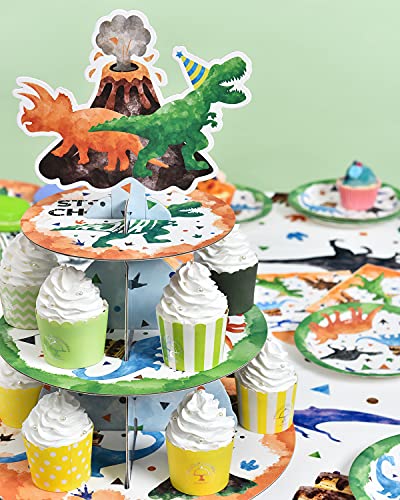 Watercolor Dinosaur Cupcake Stand – Dinosaur Birthday Party Decorations for Kids Boys 3-Tier Cardboard Cupcake Stand Holder Round Serving Tray Stand Dessert Tower Dino Theme Party Supplies | The Storepaperoomates Retail Market - Fast Affordable Shopping