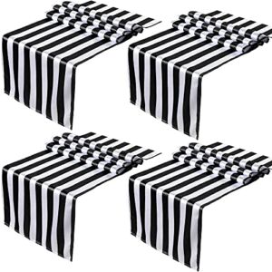 Black and White Striped Table Runner Polyester Table Decor Elegant Classic Tablecloth Machine Washable for Indoor Outdoor Events Family Dinner Banquet Parties and Celebrations (4 Pieces,12 x 72 Inch)