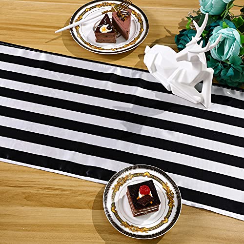 Black and White Striped Table Runner Polyester Table Decor Elegant Classic Tablecloth Machine Washable for Indoor Outdoor Events Family Dinner Banquet Parties and Celebrations (4 Pieces,12 x 72 Inch) | The Storepaperoomates Retail Market - Fast Affordable Shopping