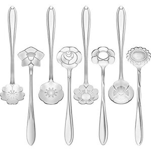 8 Pieces Flower Spoon Coffee Teaspoon Set Stainless Steel Tableware Creative Sugar Spoon Tea Spoon Stir Bar Spoon Stirring Spoon, 8 Different Patterns (Silver)