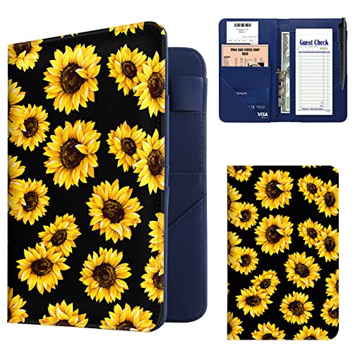 Server Book for Waitress Book Organizer,Upgraded 9 Pockets PU Leather Waiter Wallet,Server Books with Zipper Pocket, Guest Check Holder Serving Book Fit Server Waitress Apron-Sunflowers | The Storepaperoomates Retail Market - Fast Affordable Shopping