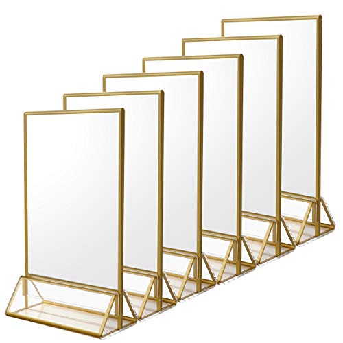 NIUBEE 6Pack 5 x 7 Clear Acrylic Wedding Table Number Holder Stands with Gold Borders, Double Sided Gold Picture Frames Sign Holder for Restaurant Table Menu Recipe Cards Photo Display | The Storepaperoomates Retail Market - Fast Affordable Shopping