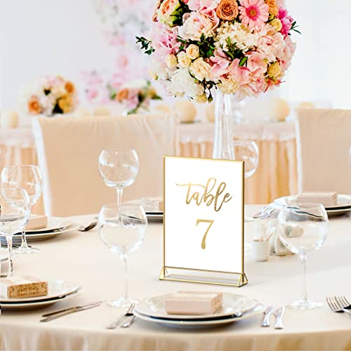 NIUBEE 6Pack 5 x 7 Clear Acrylic Wedding Table Number Holder Stands with Gold Borders, Double Sided Gold Picture Frames Sign Holder for Restaurant Table Menu Recipe Cards Photo Display | The Storepaperoomates Retail Market - Fast Affordable Shopping