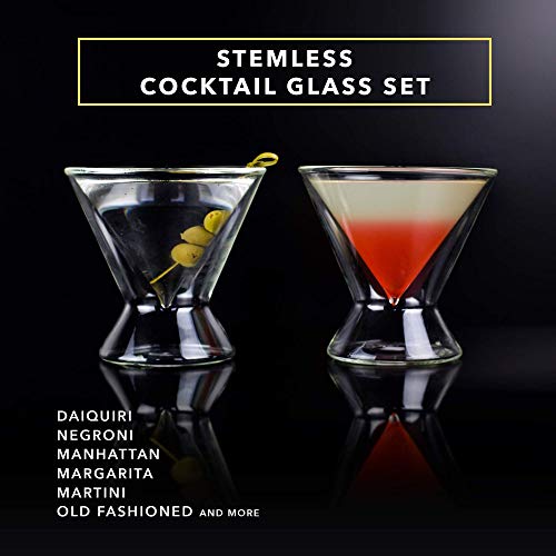 Dragon Glassware Martini Glasses, Stemless Clear Double Wall Insulated Cocktail Glass, Unique and Fun Gift for Espresso Martini Lovers, Keeps Drinks Cold Longer, 7 oz Capacity, Set of 2 | The Storepaperoomates Retail Market - Fast Affordable Shopping