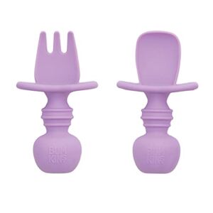Bumkins Utensils, Silicone Chewtensils, Baby Fork and Spoon Set, Training Utensils, Baby Led Weaning Stage 1 for Ages 6 Months+ Lavender