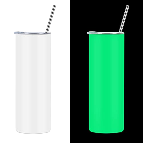 20 Oz Sublimation Skinny Tumbler Glow in the dark, 2 Pack Luminous Straight Skinny Tumbler Bulk with Sublimation Shrink Wrap Films, Stainless Steel Skinny Tumbler For Women Friends Sisters,White | The Storepaperoomates Retail Market - Fast Affordable Shopping