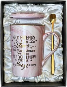 Best Friends, Friendship Gifts for Women Christmas Birthday Gifts for Women Birthday Gifts Idea for Her, Friends Female, Sister, Besties, BFF Ceramic Marble Coffee Mug Gifts Box Printed Gold 14oz Pink