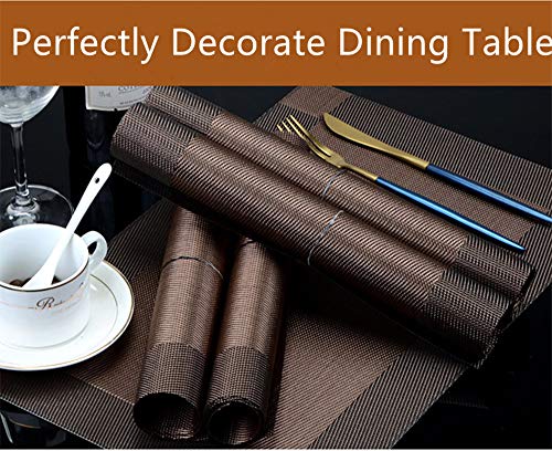 Placemats with Table Runner Sets Place Mats, Woven Crossweave Placemat Vinyl Kitchen Tablemat, Washable PVC Table Mats for Dining Table, Parties, Farmhouse, Thanksgiving, Christmas & Gathering (Brown) | The Storepaperoomates Retail Market - Fast Affordable Shopping