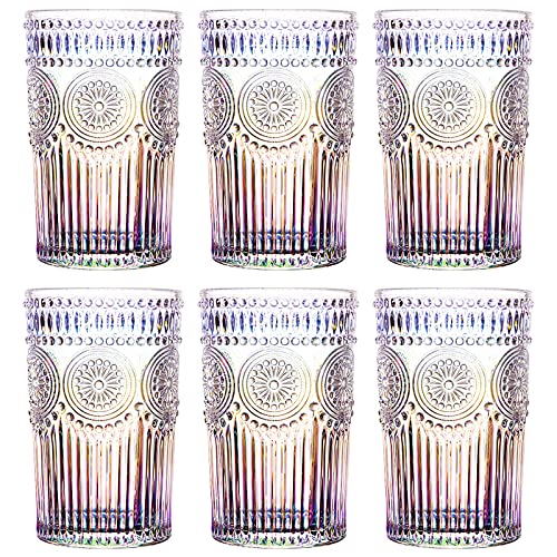 Kingrol 6 Pack 12 oz Romantic Water Glasses, Rainbow Drinking Glasses Tumblers, Vintage Glassware Set for Juice, Beverages, Beer, Cocktail | The Storepaperoomates Retail Market - Fast Affordable Shopping