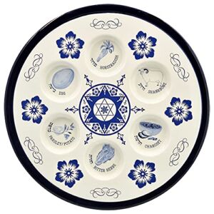 Gorgeous Ceramic Passover Seder Plate Renaissance Design Passover Plate, 12″ Inch Diameter – Blue Renaissance Design