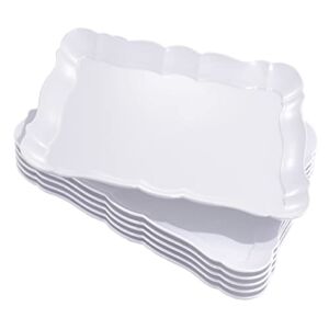 BBG 6 Pack Rectangle White Plastic Serving Trays, 15″ x 10″ Heavy Duty Serving Platters, Reusable Trays Perfect for Wedding, Parties & Buffet,Spring