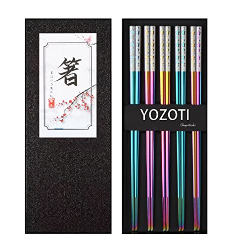YOZOTI Stainless Steel Rainbow Color Chopsticks, Reusable Chopsticks, 5 Pairs Dishwasher Safe Metal Chopsticks, Easy to Use, Square Lightweight Chop Sticks – Gift Set | The Storepaperoomates Retail Market - Fast Affordable Shopping