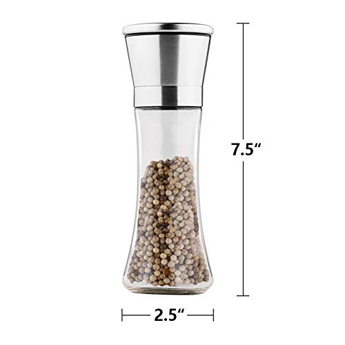 Salt and Pepper Grinders with Silicon Stand – Tall Salt and Pepper Shakers with Ceramic Spice Grinder Mill for Adjustable Coarseness – Brushed Stainless Steel and Glass Body Mill Set | The Storepaperoomates Retail Market - Fast Affordable Shopping