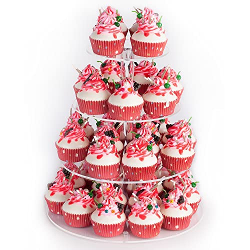 YestBuy 4 Tier Round Acrylic Cupcake Stand with Base, Premium Cupcake Holder, Acrylic Cupcake Tower Display Cady Bar Party Décor – Display for Pastry (4″ Between 2 Layers) | The Storepaperoomates Retail Market - Fast Affordable Shopping