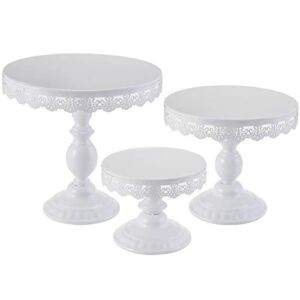 TOPZEA Set of 3 Cake Stands, 8″ & 10″ & 12″ Round Cupcake Display Metal Dessert Cake Holders for Weddings, Birthday Party, Baby Shower, Anniversary, White