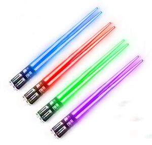 Lightsaber Chopsticks Star Wars Light Up – LED Glowing Light Saber Chop Sticks – Reusable Sushi Lightup Sabers Chopstick Set Of 4 Pairs – Blue & Red & Green & Purple