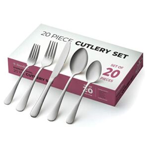 20-Piece Stainless Steel Silverware Set – Attractive Mirror Finished Flatware Set – Serving for 4, Classic Cutlery set for Home/Restaurant – Includes Spoons, Forks & Knifes – Dishwasher Safe Utensils