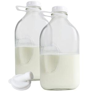 The Dairy Shoppe Heavy Glass Milk Bottles 2 Quart (64 Oz) Jugs with Extra Lids & FREE Pour Spout! (2, 64 oz)