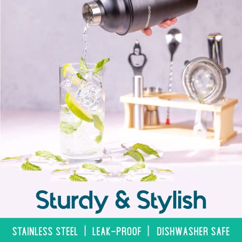 Mixology Bartender Kit with Stand | Silver Bar Set Cocktail Shaker Set for Drink Mixing – Bar Tools: Martini Shaker, Jigger, Strainer, Bar Mixer Spoon, Tongs, Opener | Gift Idea | The Storepaperoomates Retail Market - Fast Affordable Shopping