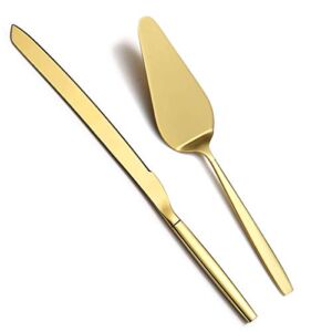 Berglander Gold Cake Pie Pastry Servers, Gold Cake Serving Set,Cake Knife and Server Set Perfect For Wedding, Birthday, Parties and Events