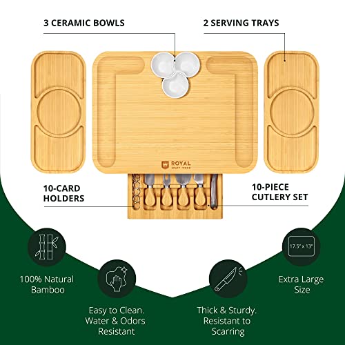 Cheese Board and Knife Set – Charcuterie Board Set Unique Bamboo Cheese Board, Charcuterie Platter & Serving Tray (17.5″ x 13″) (With Side Trays) | The Storepaperoomates Retail Market - Fast Affordable Shopping