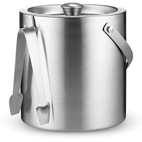 Double-Wall Stainless Steel Insulated Ice Bucket With Lid and Ice Tong [3 Liter] Included Strainer Keeps Ice Cold & Dry, Carry leather Handle, Great for Home Bar, Chilling Beer, Champagne, Wine Bottle | The Storepaperoomates Retail Market - Fast Affordable Shopping