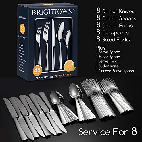 45-Piece Silverware Flatware Cutlery Set Service for 8, Durable 18/0 Stainless Steel Tableware in Ergonomic Design Size and Weight, Dishwasher Safe | The Storepaperoomates Retail Market - Fast Affordable Shopping
