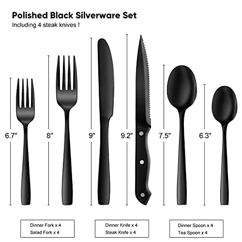 NETANY 24 Pieces Black Silverware Set, Black Flatware Set, Food-Grade Stainless Steel Cutlery Set for 4, Tableware Eating Utensils, Mirror Finished, Dishwasher Safe | The Storepaperoomates Retail Market - Fast Affordable Shopping