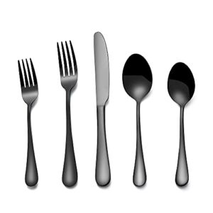 Silverware Flatware Cultery Set, Yumuaua 20-piece Stainless Steel Tableware Eating Utensil Set for 4, Include Spoons Forks Knives, Mirror finish, Dishwasher Safe-Black
