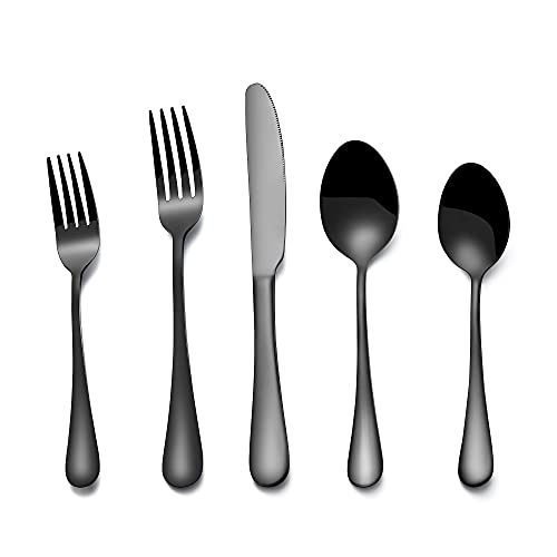 Silverware Flatware Cultery Set, Yumuaua 20-piece Stainless Steel Tableware Eating Utensil Set for 4, Include Spoons Forks Knives, Mirror finish, Dishwasher Safe-Black | The Storepaperoomates Retail Market - Fast Affordable Shopping