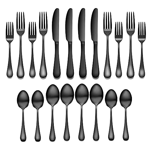 Silverware Flatware Cultery Set, Yumuaua 20-piece Stainless Steel Tableware Eating Utensil Set for 4, Include Spoons Forks Knives, Mirror finish, Dishwasher Safe-Black | The Storepaperoomates Retail Market - Fast Affordable Shopping