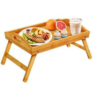 Pipishell Bamboo Bed Breakfast Tray, Bed Trays for Eating with Folding Legs, Food Snack Tray, Used As Lap Tray for Bed, Sofa, Outdoor, Working, Eating, Drawing