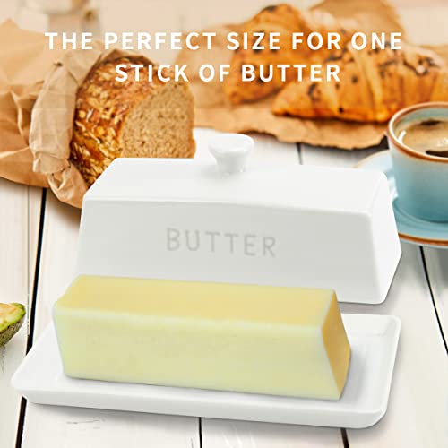 Butter Dish With Lid, WERTIOO Porcelain Butter Keeper With Handle Cover French Butter Dish Ceramic Butter Holder Container for Countertop, White | The Storepaperoomates Retail Market - Fast Affordable Shopping