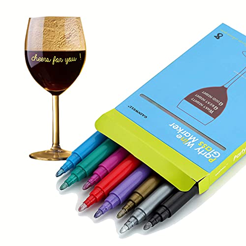 GAINWELL Wine Glass Markers – Pack of 8 Food-Safe Non-Toxic Wine Glass Marker Pens – Can also be Used on Ceramic Plates and other Glass and Dinnerware | The Storepaperoomates Retail Market - Fast Affordable Shopping