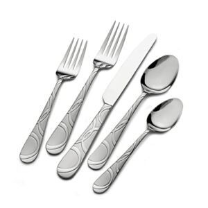 Pfaltzgraff Garland Frost 53-Piece Stainless Steel Flatware Serving Utensil Set and Steak Knives, Service for 8