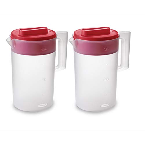 Rubbermaid 2-Piece Pitcher Set with 3 Position Pour Spout Lid for Water, Tea, and Drinks, Dishwasher Safe, 1-Gallon, Clear/Red | The Storepaperoomates Retail Market - Fast Affordable Shopping