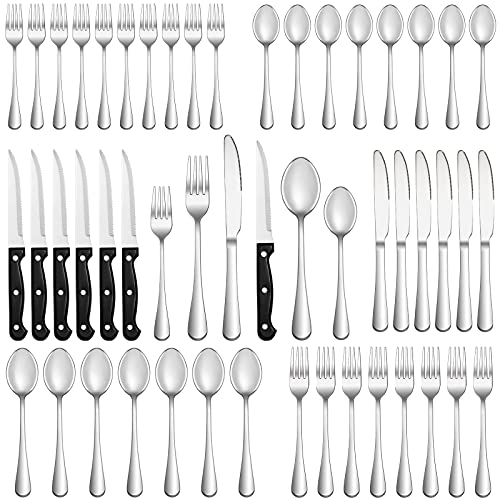 60 Pcs Silverware Set with Steak Knives Service for 10,Stainless Steel Flatware Set,Mirror Polished Cutlery Utensil Set,Home Kitchen Eating Tableware Set,Include Fork Knife Spoon Set,Dishwasher Safe | The Storepaperoomates Retail Market - Fast Affordable Shopping