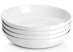 Y YHY 9.75″ Large Pasta Bowls, 50 Ounces Big Salad Bowls, Ceramic Serving Bowl Set of 4, Wide and Shallow Bowls Set, Microwave and Dishwasher Safe, White