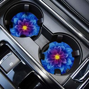 Car Cup Coasters for Drinks Absorbent, Cute Car Coasters for Women & Men Cup Holder Coasters for Your Car with Fingertip Grip, Auto Accessories for Women & Men,Pack of 2 (Bule Flower)