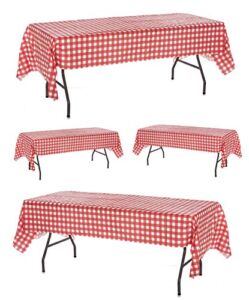 Pack of 4 Plastic Red and White Checkered Tablecloths – 4 Pack – Picnic Table Covers