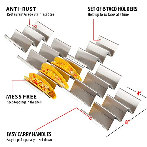 Taco Holder Stand – Set of 6 – Oven & Grill Safe Stainless Steel Taco Racks With Handles – Fill & Serve Tacos With Ease – Taco Trays by Fiesta Kitchen | The Storepaperoomates Retail Market - Fast Affordable Shopping