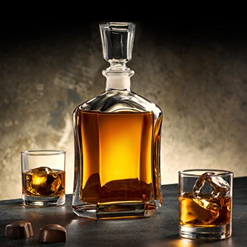 Paksh Capitol Glass Decanter with Airtight Geometric Stopper – Whiskey Decanter for Wine, Bourbon, Brandy, Liquor, Juice, Water, Mouthwash. Italian Glass | 23.75 oz | The Storepaperoomates Retail Market - Fast Affordable Shopping