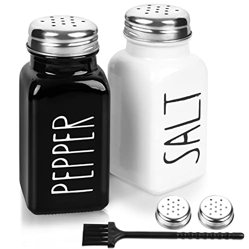 2 Pack Salt and Pepper Shakers Set, Glass Salt Shaker with Stainless Steel Lid, Modern and Cute Farmhouse Salt and Pepper Set (Black and White) | The Storepaperoomates Retail Market - Fast Affordable Shopping