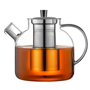 1500ml(52oz) Glass Teapot with Removable Infuser, Ehugos Stovetop Safe Large Tea Pot, Blooming and Loose Leaf Hand Crafted Kettle for Women and Adult with Stainless Infuser