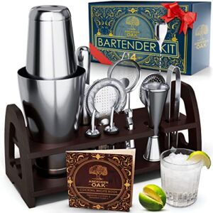 Mixology Bartender Kit – Complete 14 Piece Cocktail Shaker Set and Bar Kit Bar Accessories for The Home Bar Set and Bar Tools Bar Cart Accessories, Bar Cocktail Shaker Set Bartender Tools